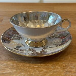 Vintage Gold Feather Bavarian Teacup and Saucer Set